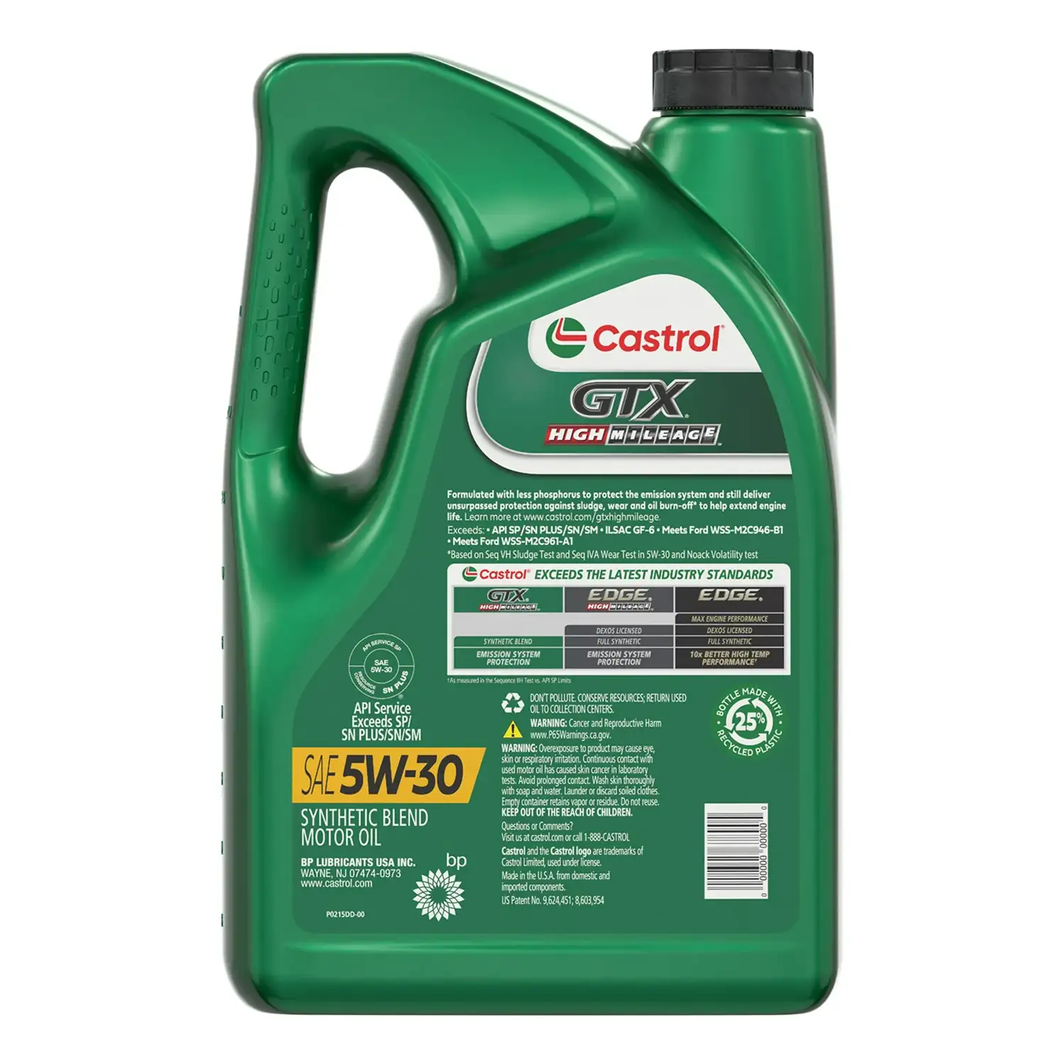 Castrol GTX High Mileage 5W-30 Synthetic Blend Motor Oil, 5 Quarts - Image 2