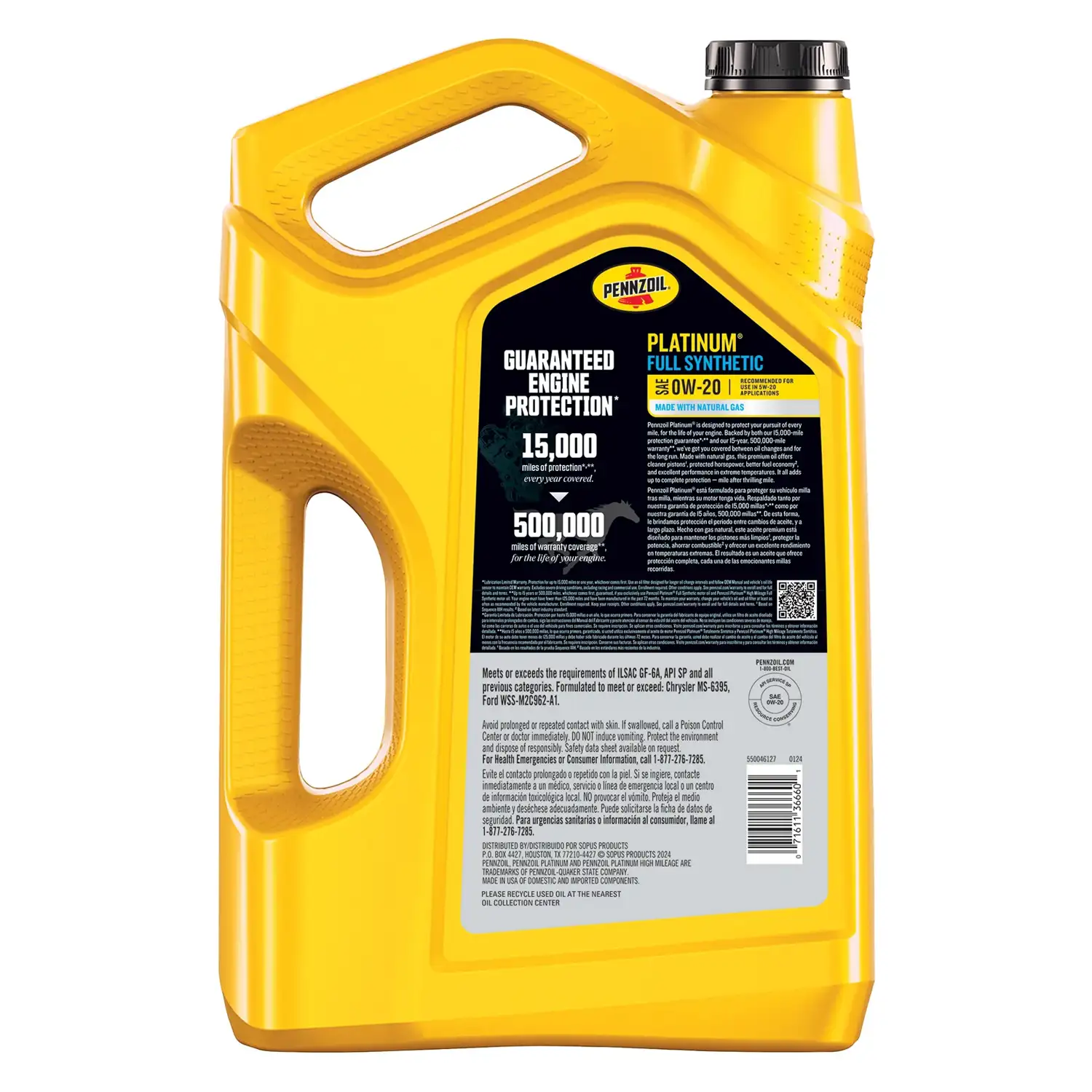 Pennzoil Platinum Full Synthetic 0W-20 Motor Oil, 5 Quart - Image 2